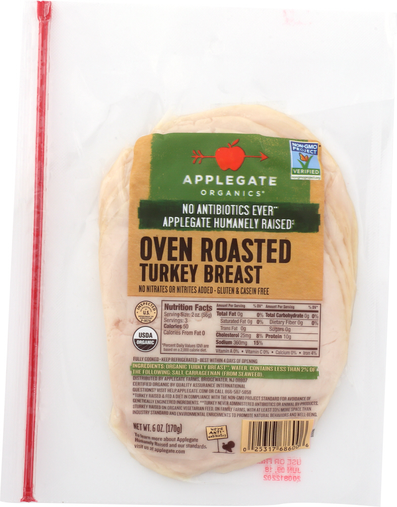APPLEGATE: Organic Roasted Turkey Breast, 6 oz | Grocery Stores Near Me - 0025317686006