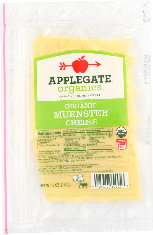 APPLEGATE: Organic Muenster Cheese Sliced, 5 oz - 0025317690003