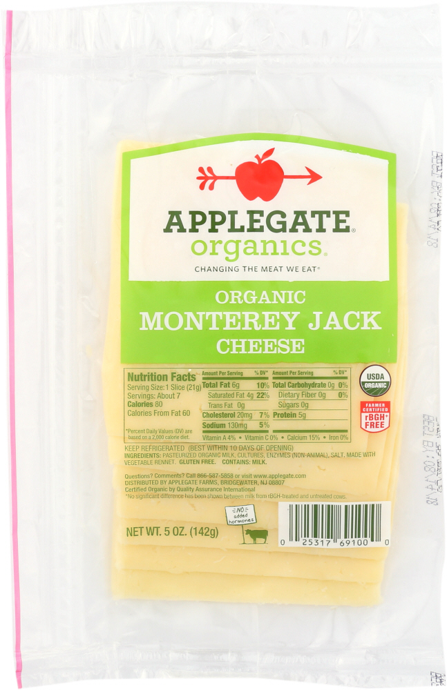 APPLEGATE: Organic Monterey Jack Cheese Slices, 5 oz - 0025317691000