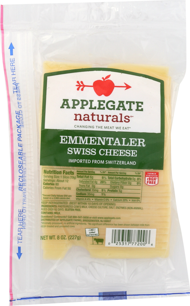APPLEGATE: Natural Swiss Cheese Emmentaler, 8 oz - 0025317772006