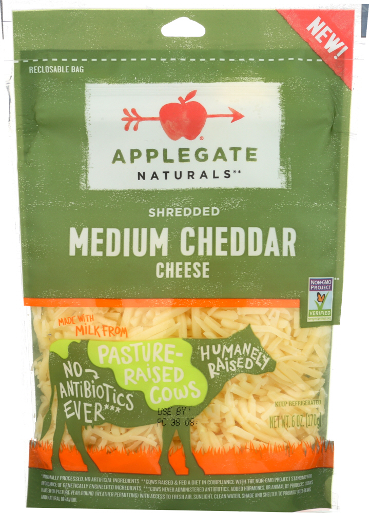 APPLEGATE: Naturals Shredded Medium Cheddar Cheese, 6 oz - 0025317871006