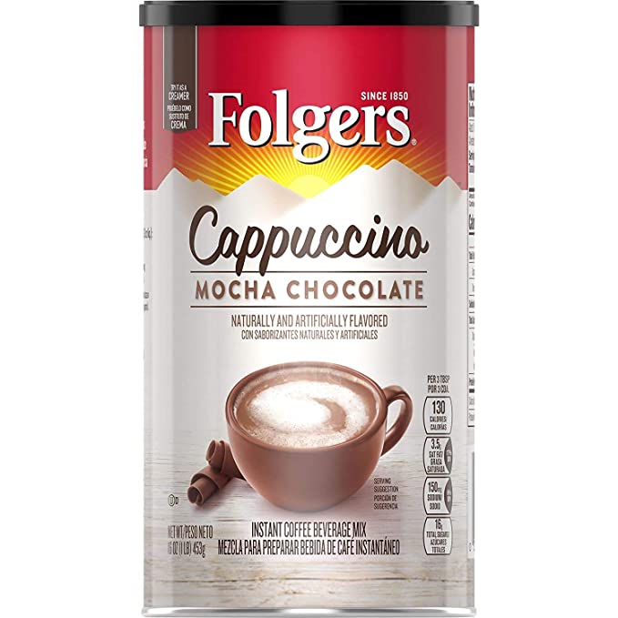  Folgers CAPPUCCINO Mocha Chocolate Instant Beverage Mix (16 oz)  - 025500068466