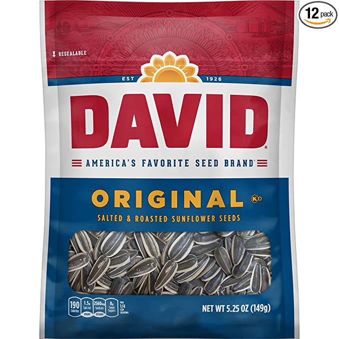  DAVID SEEDS Roasted and Salted Original Sunflower Seeds, Keto Friendly, 5.25 oz, 12 Pack  - 026200461700