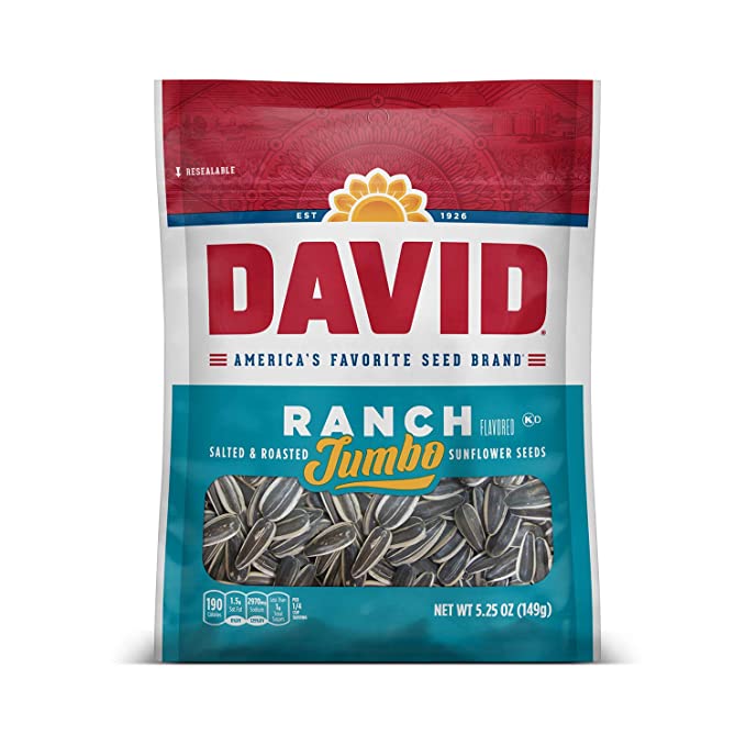 DAVID Seeds Roasted & Salted Ranch Jumbo Sunflower Seeds, Keto Friendly, 5.25 oz - 026200467726
