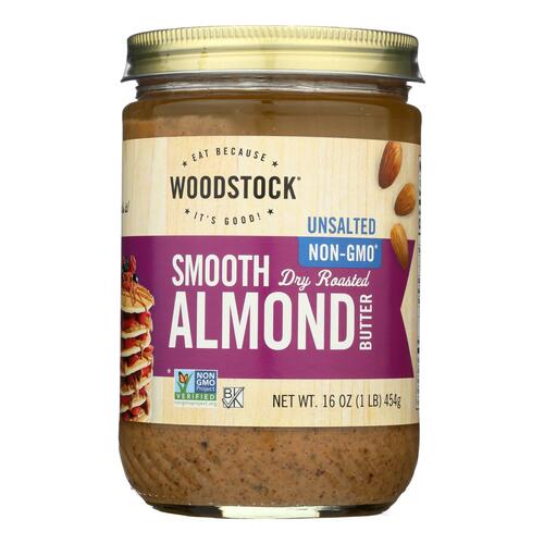 Woodstock Unsalted Non-gmo Smooth Dry Roasted Almond Butter - Case Of 12 - 16 Oz - 026938736194