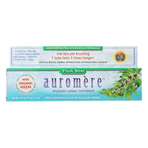 AUROMERE: Ayurvedic Herbal Toothpaste Fresh Mint, 4.16 oz - 0027275200041