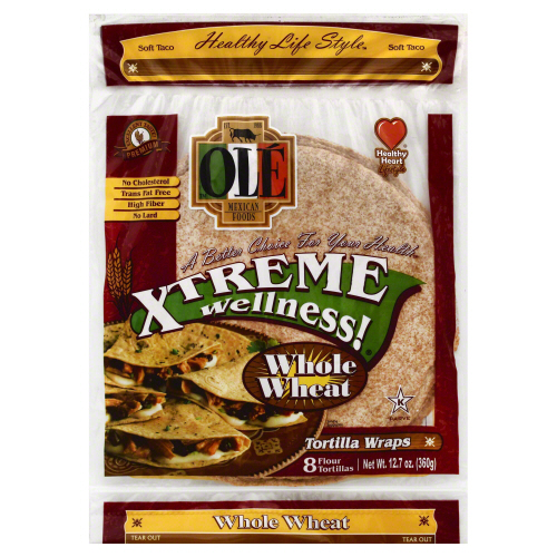 OLE MEXICAN: Tortilla Wraps Xtreme Wellness Whole Wheat 8 Counts, 12.7 oz - 0027331032111