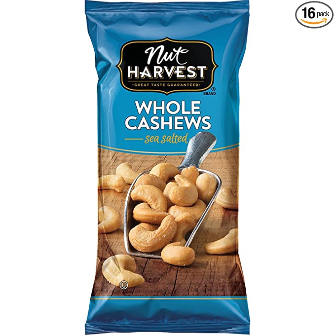  Nut Harvest Sea Salted Whole Cashews, 2.25 Oz, Pack of 16  - 028400106306