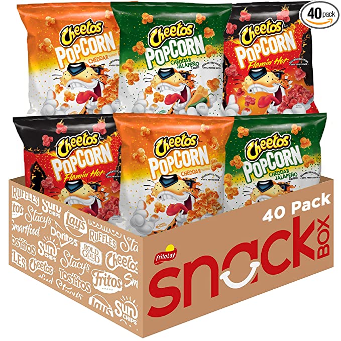  Cheetos Popcorn, Cheddar, Flamin' Hot & Jalapeño Cheddar Variety Pack,0.625oz (Pack of 40) (Assortment May Vary) - 028400365406