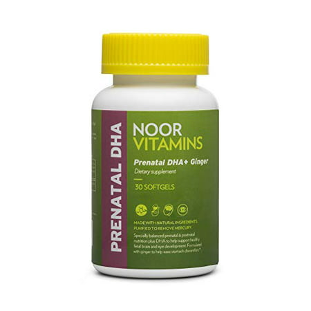 NoorVitamins Prenatal Vitamins with DHA Includes Essential Vitamins Folic Acid DHA & Ginger To Soothe Mom s Stomach. Non-GMO Halal Prenatal Vitamin Used Before/During/Post Pregnancy (1 Month Supply) - 028841493324