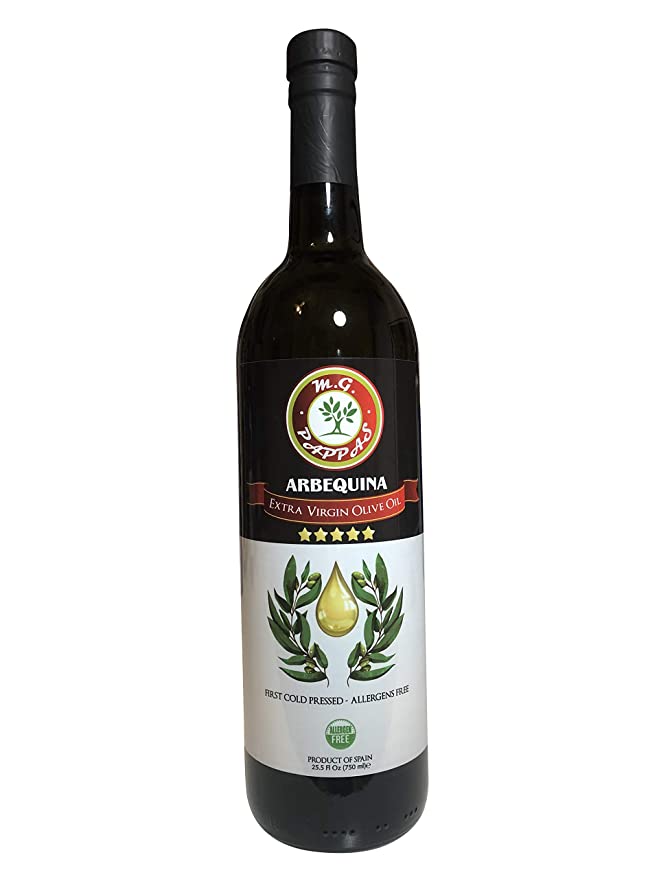  M.G. PAPPAS - Arbequina Extra Virgin Olive Oil, Unfiltered First Cold Pressed EVOO, Spanish, Gluten-Free, Allergens Free, Perfect for Salads, Dipping, Cooking & Charcuterie, 25.5 Oz (750ml)  - 029263854700