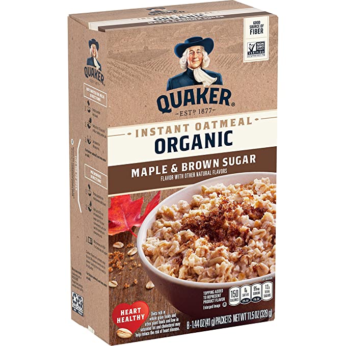  Quaker Organic Instant Oatmeal, Maple & Brown Sugar, Breakfast Cereal, 8 Packets - 030000015544