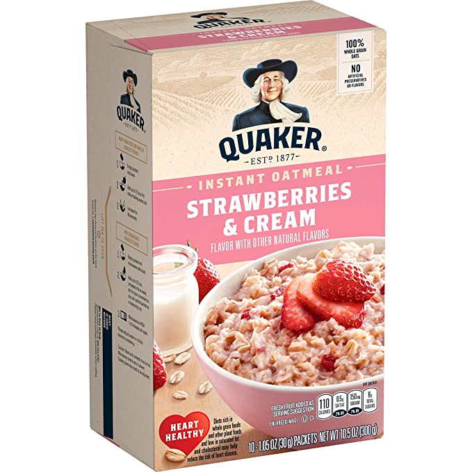  Quaker, Instant Oatmeal, Strawberries And Cream, 10.5 Oz - 030000018200