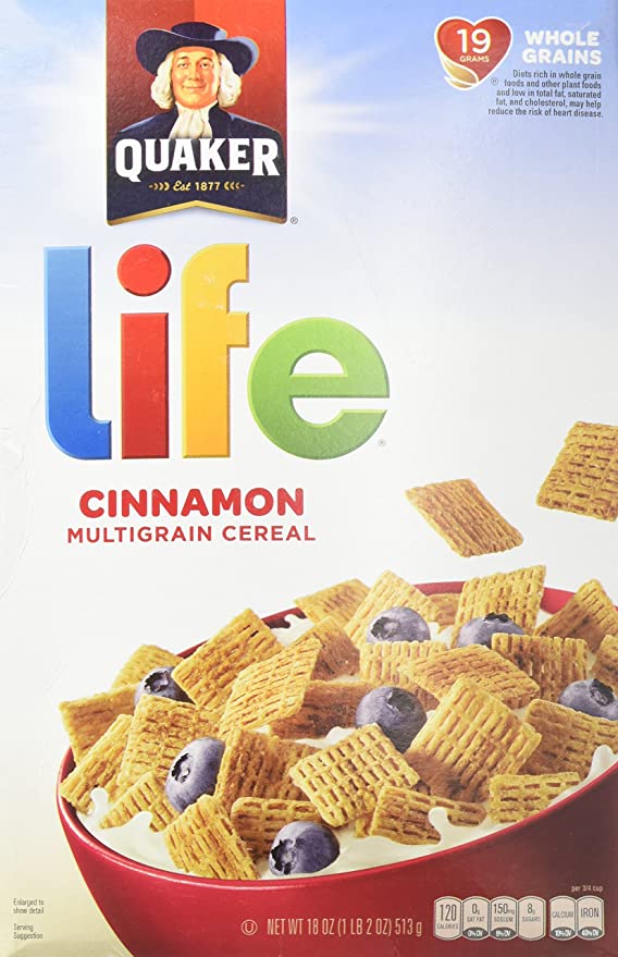  Quaker, Life Cereal, Cinnamon Multigrain Cereal, 18oz Box (Pack of 4) - 030000060834