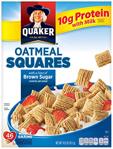  Quaker Oatmeal Squares, Brown Sugar, Crunchy Oat Breakfast Cereal, 14.5oz Box  - 030000064412