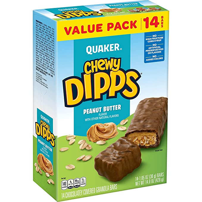  Quaker Chewy Dipps Chocolatey Covered Granola Bars, Peanut Butter, 14 Bars  - 030000311332