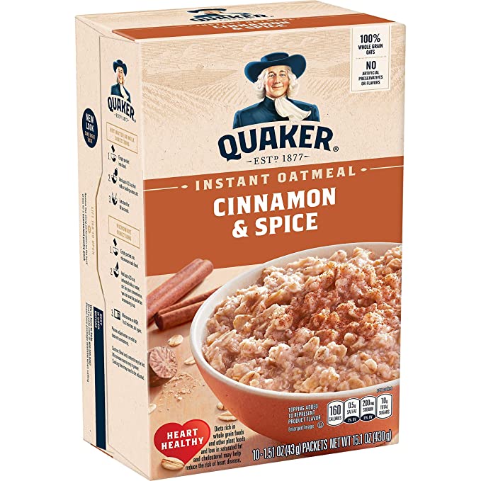  Quaker, Instant Oatmeal, Cinnamon and Spice, 10 Ct - 030000312087