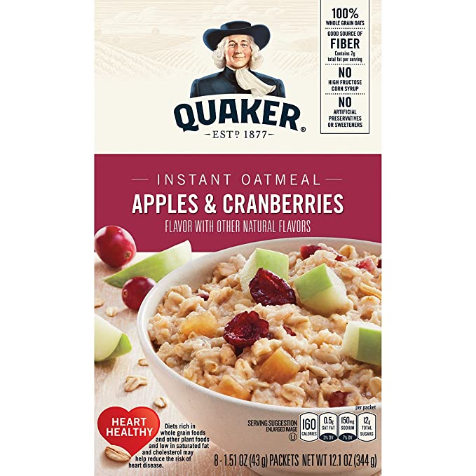  Quaker, Instant Oatmeal, Apple Cranberry, 12.1 Oz - 030000319932
