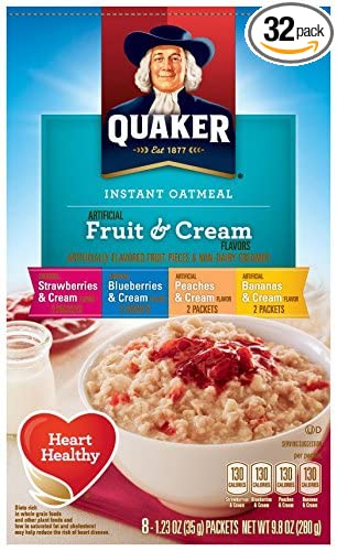 Quaker Instant Oatmeal Fruit & Cream, Variety Pack, 8-Count Boxes (Pack of 4) - 030000321607