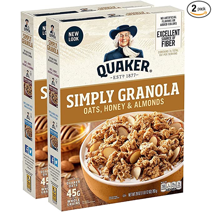 Quaker Simply Granola, Oats Honey & Almonds, 28oz Boxes 28 Ounce (Pack of 2) - 030000563137