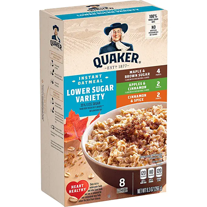 Quaker Instant Oatmeal, Lower Sugar Variety 8 Pkts, 9.3 Ounce - 030000568606