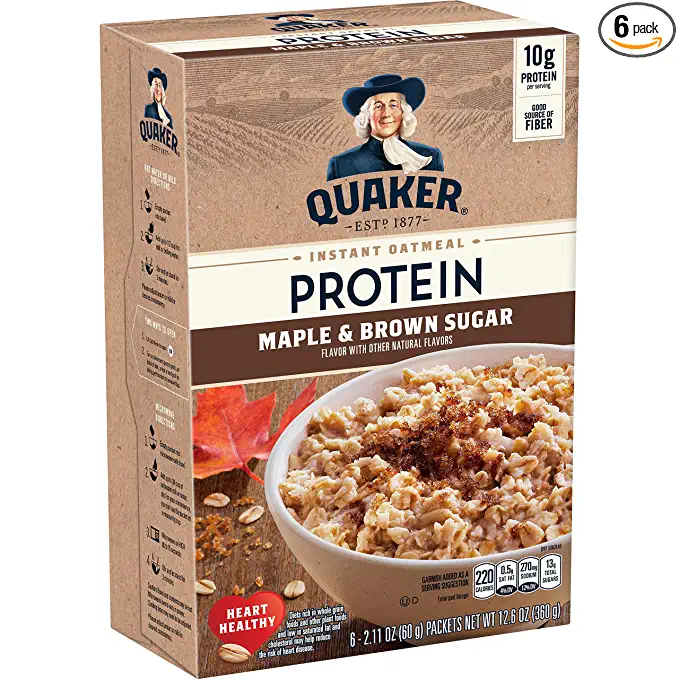  Quaker 10g Protein Instant Oatmeal, Maple Brown Sugar, 2.11oz Packets (Pack of 6) - maple