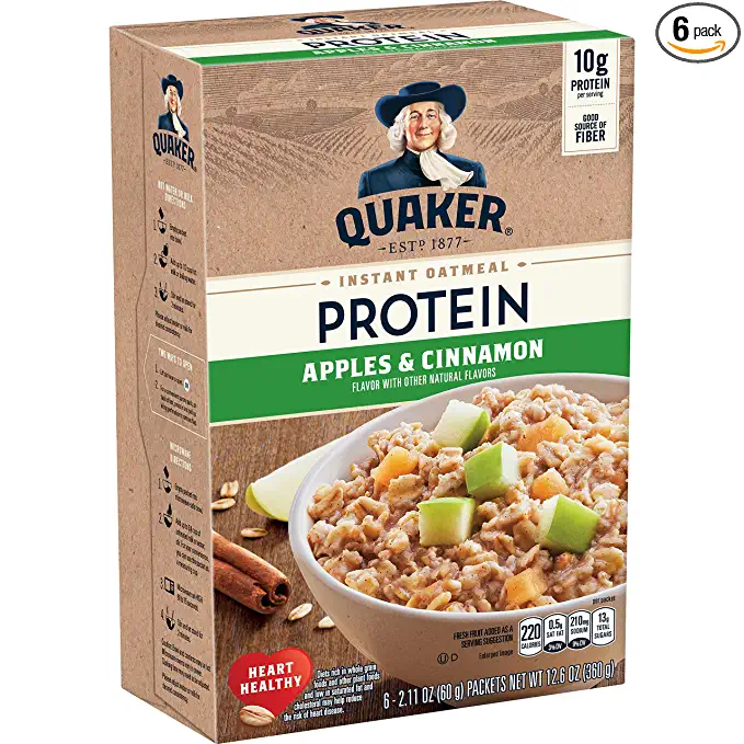  Quaker 10g Protein Instant Oatmeal, Apple Cinnamon, 2.11oz Packets (Pack of 36) - 030000570425