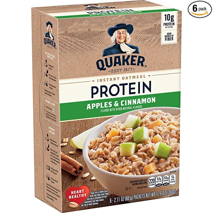 Quaker 10g Protein Instant Oatmeal, Apple Cinnamon, 2.11oz Packets (Pack of 36) - 030000570425