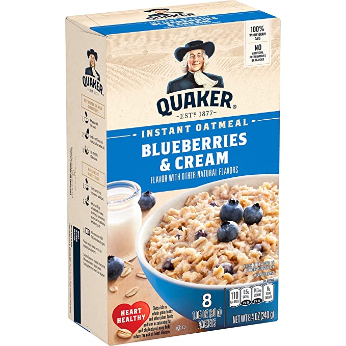 Quaker Instant Oatmeal Breakfast Cereal, Blueberries & Cream, 12.3 Oz - 030000570524