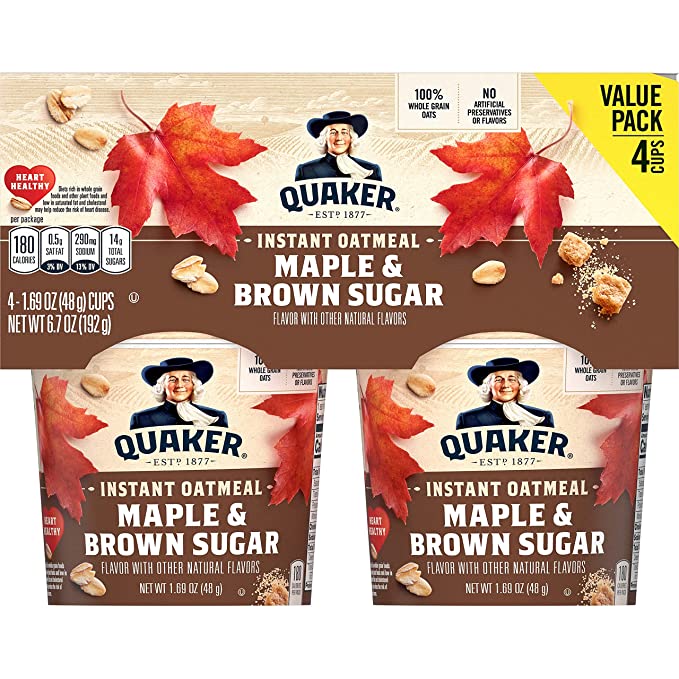 Quaker Instant Oatmeal Express Cup Maple Brown Sugar, 4 Count - 030000572405