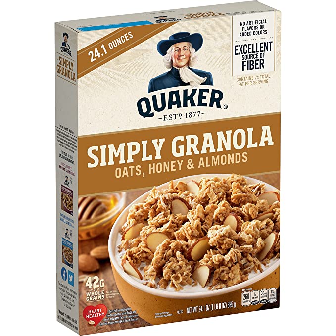  Quaker Simply Granola, Oats, Honey, & Almonds, 24.1oz Box - 030000572429