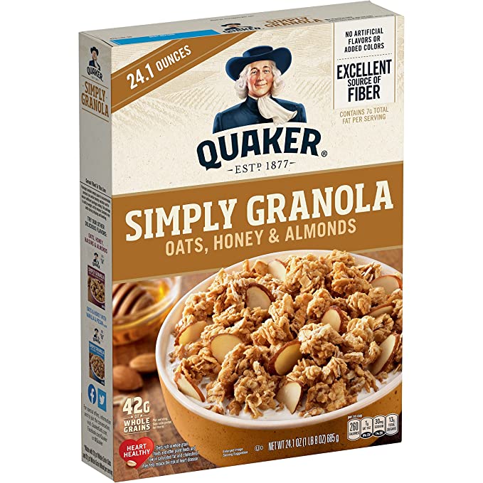 Quaker Simply Granola, Oats, Honey, & Almonds, 24.1oz Box - 030000572429