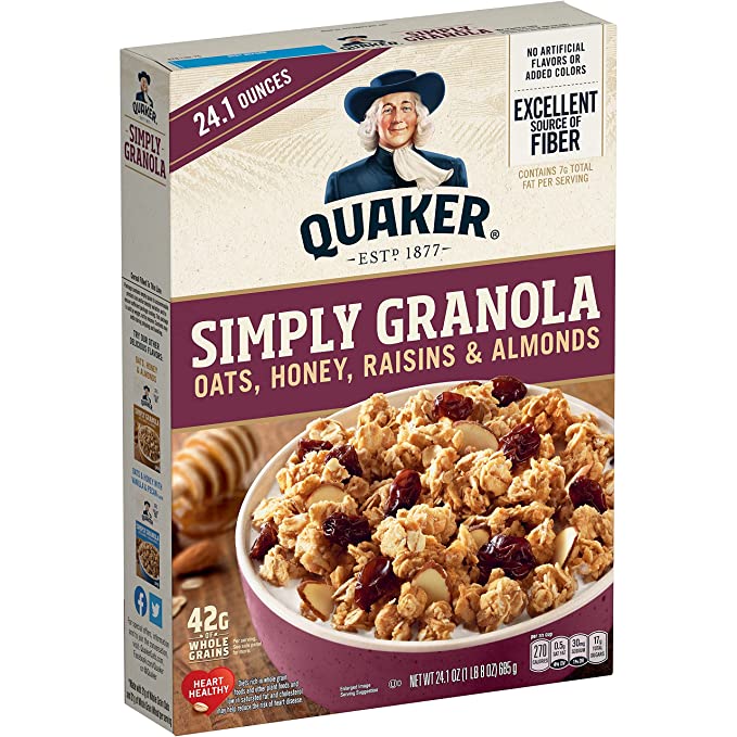 Quaker Granola Oats, Honey, Almonds & Raisins, 100% Natural, 24.1 Oz - 030000572436