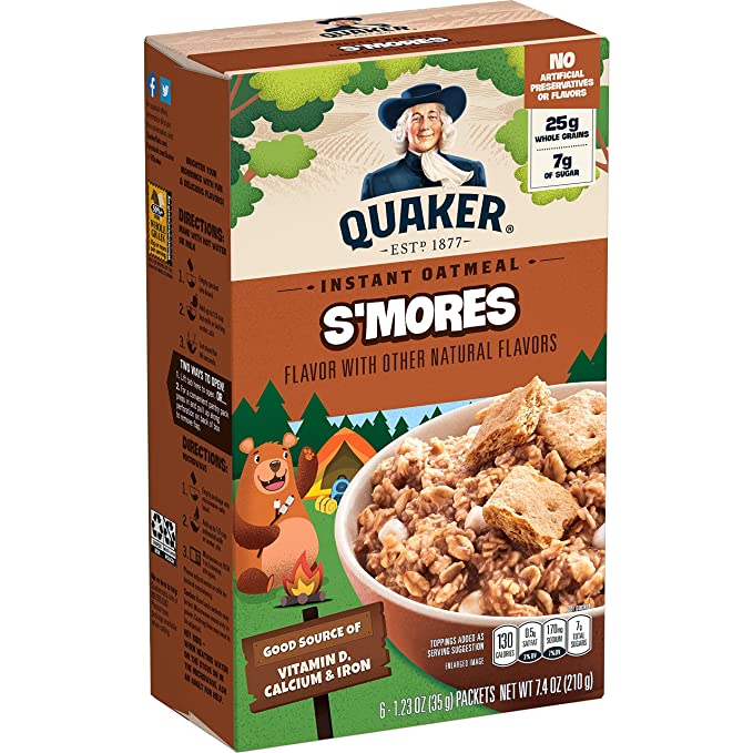  Quaker Instant Oatmeal, Smores, 1.23 Oz Packets, Pack of 6 - 030000573013