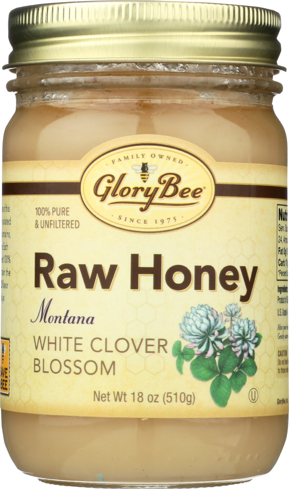 GLORY BEE: Raw White Clover Honey, 18oz - 0030042002366