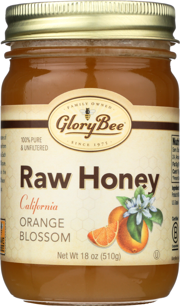 GLORY BEE: Raw Orange Blossom Honey Jar, 18oz - 0030042003059