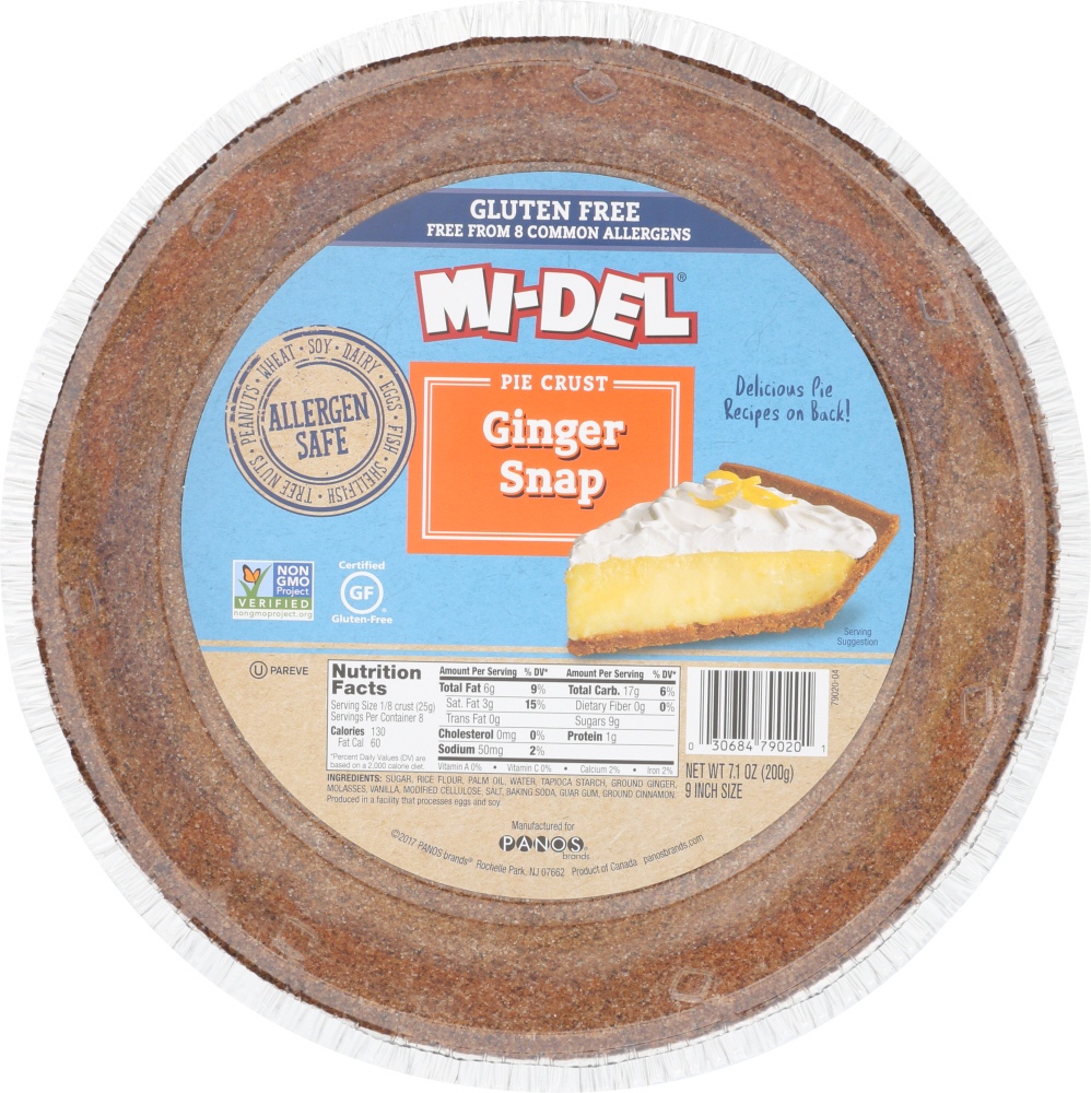 MIDEL: Pie Crust Ginger Snap Gluten Free, 7.1 oz - 0030684790201