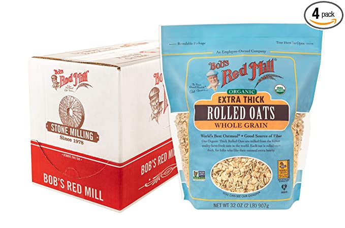  Bob's Red Mill Organic Extra Thick Rolled Oats, 32-ounce (Pack of 4) - 030684847691