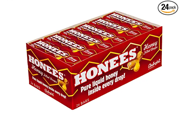  Honees Honey Filled Cough Drops - 1.6oz Bar, Pack of 24 Menthol-Free Lozenges | Temporary Relief from Cough | Soothes Sore Throat | All Natural  - 707005090967