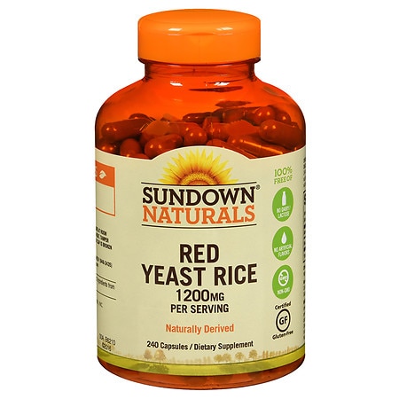 Sundown Naturals® Red Yeast Rice 1200 mg Capsules (Pack of 240) Naturally Derived Gluten Free Dairy Free Non-GMO No Artificial Flavors - 030768062132
