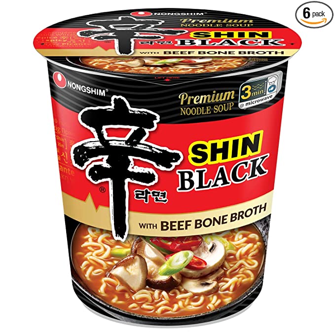 Nongshim Shin Ramyun Black with Premium Beef Broth, 2.64 Ounce (Pack of 6) - 031146035922