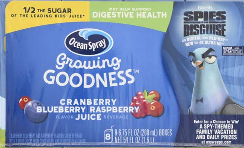  Ocean Spray Growing Goodness, Cranberry Blueberry Raspberry Kid's Juice Beverage, 6.75 Ounce Box (Pack of 8)  - 031200003058