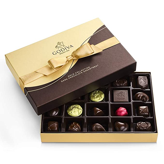 Godiva Chocolatier Dark Chocolate Gift Box, 22 Count - 031290139385