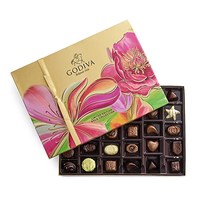  Godiva Chocolatier Gourmet Chocolate Gift Box - Assorted Dark, Milk, White, Raspberry, Caramel, and Chocolate - Elegant Spring Floral Box - 36 Pieces  - 031290148028