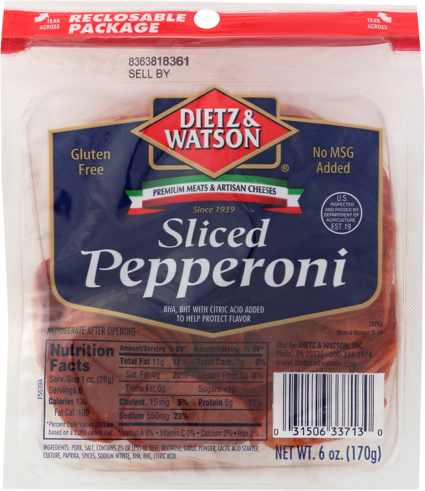 DIETZ AND WATSON: Sliced Pepperoni, 6 oz - 0031506337130