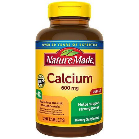 Nature Made Calcium 600 mg with Vitamin D3 Tablets Dietary Supplement 220 Count - 031604012120