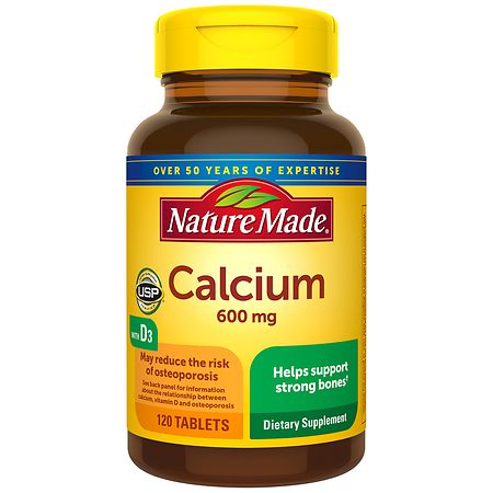 Nature Made Calcium 600 mg with Vitamin D3 Tablets Dietary Supplement 120 Count - 031604012373