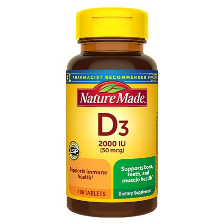 Nature Made Vitamin D3 2000 IU (50 mcg) Tablets 100 Count - 031604026738