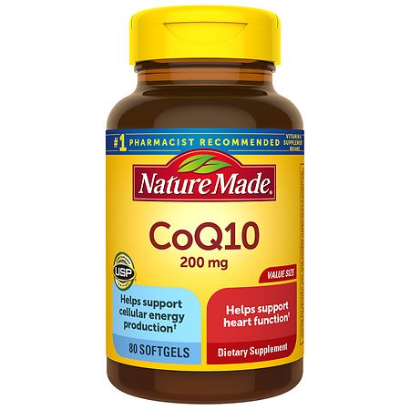 Nature Made CoQ10 200 mg, Dietary Supplement for Heart Health and Cellular Energy Production, 80 Softgels, 80 Day Supply (B004GJVD4I) - 031604026806