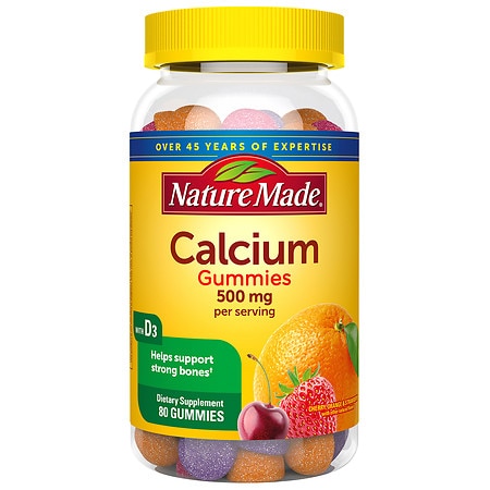 Nature Made Calcium 500 mg helps support Bone Strength with Vitamin D3 700 IU for Immune Support, Gummies, 80 Count - 031604028459